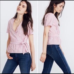 Madewell Pink Striped Wrap Top